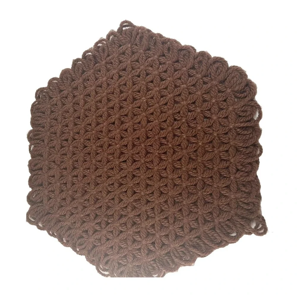 Vintage 80's 90's Placemats Bright Yellow And‎ Brown Handmade Crochet Hotpads